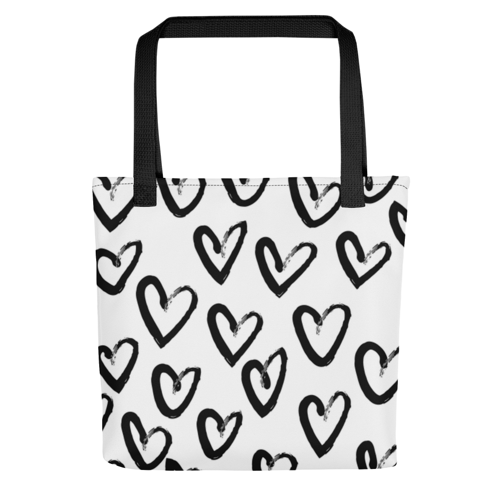 Heart Shape All Over Print Tote Bag - Black/White